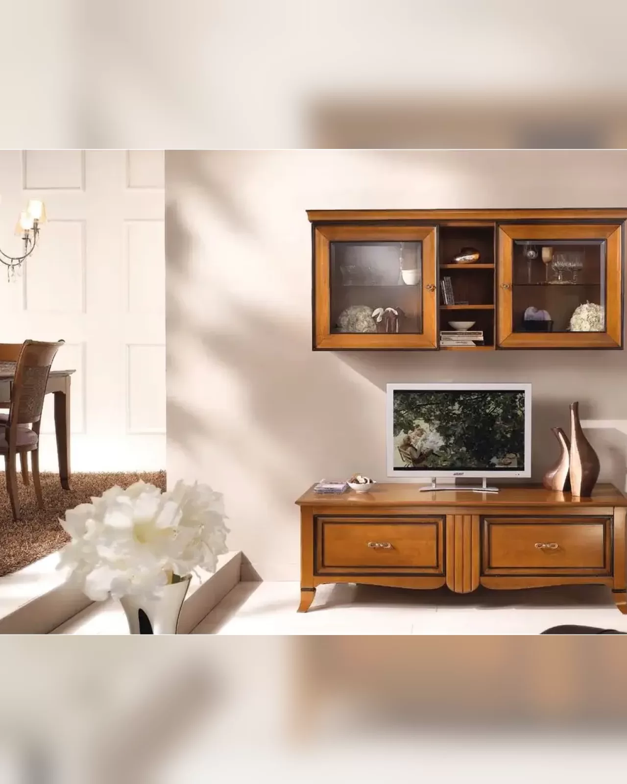 Comoda TV New Deco cu raft Francesco Pasi, pentru living cu canapele italiene