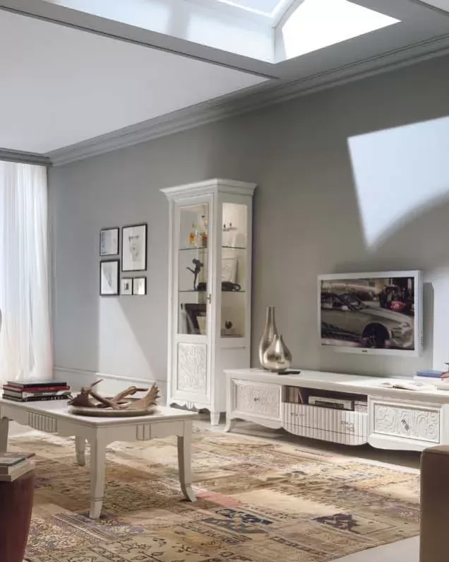 Comoda TV New Deco cu cosuri si sertar Francesco Pasi, pentru living cu canapele italiene