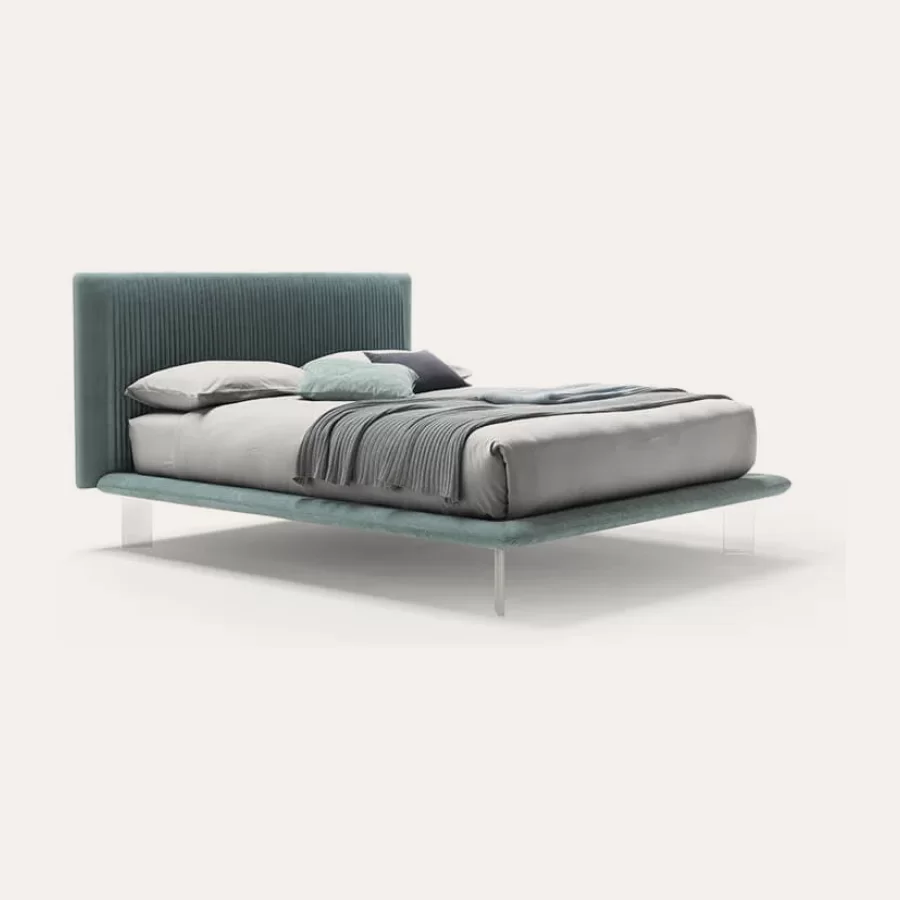 Pat Plisse Dallagnese, dublu tapitat cu cusaturi verticale plisate pe tablie, compatibil cu saltea de 160 sau 180 x 200 cm
