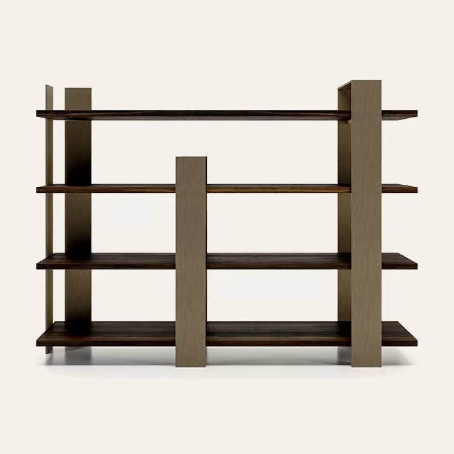 Biblioteca Kyoto Dallagnese, autoportanta cu doua fete, pe structura din metal negru, lata de la 126 la 190 cm