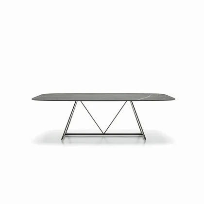 Masa Radar Dallagnese, de dining pe baza din metal negru, de la 160 la 240 cm latime