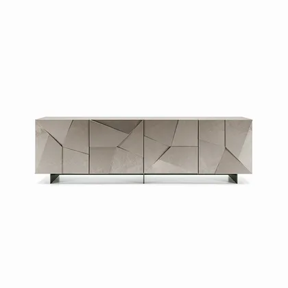 Comoda Concrete Dallagnese, cu usi fatetate frezate pe pantograf, din MDF de 35 mm, de la 128 la 256 cm latime