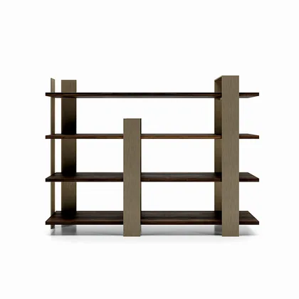 Biblioteca Kyoto Dallagnese, autoportanta cu doua fete, pe structura din metal negru, lata de la 126 la 190 cm