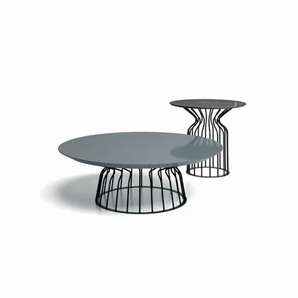 Masuta de cafea Bomber Dallagnese, rotunda pe baza deschisa din metal negru