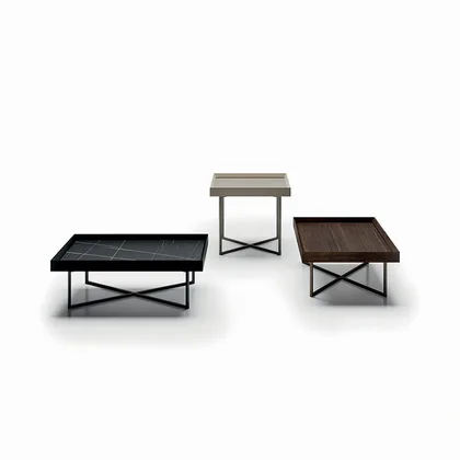 Masuta de cafea Slash Dallagnese, pe baza din metal negru, cu rama perimetrala din lemn masiv, 60 sau 90 cm latime