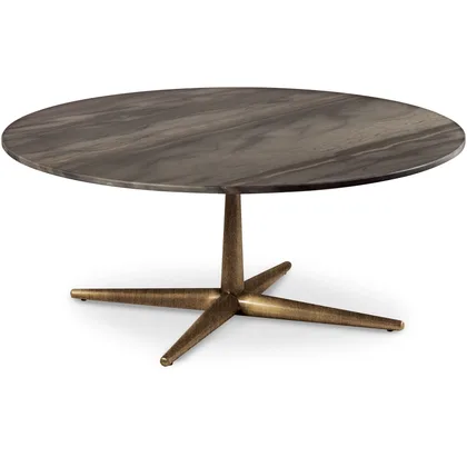 Masuta City low rotunda Cantori, de cafea joasa, cu blat rotund pe o baza centrala din metal conic prelucrat la rece