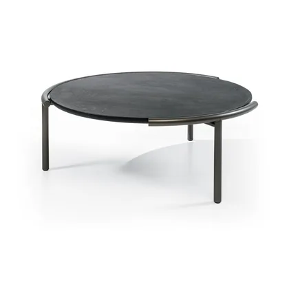 Masuta Cloud rotunda Cantori, de cafea si laterala cu blatul sustinut de structura metalica in forma de T a sistemului Cloud