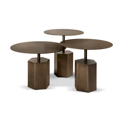 Masuta Esagono coffee and Cantori, de cafea si laterala rotunda pe o baza centrala din metal, in trei inaltimi