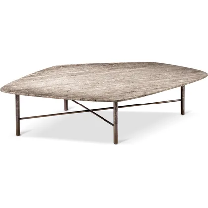 Masuta Shanghai Cantori, de cafea pe elemente verticale din fier masiv forjat unite printr-o tesatura liniara, latime 135 cm