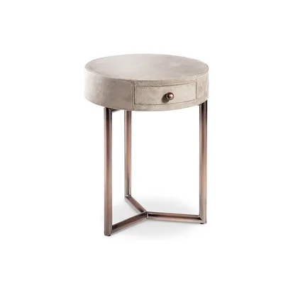 Masuta Teo Cantori, noptiera rotunda pe cadru metalic cu profil patrat, cu un sertar sub blat, 40 cm latime
