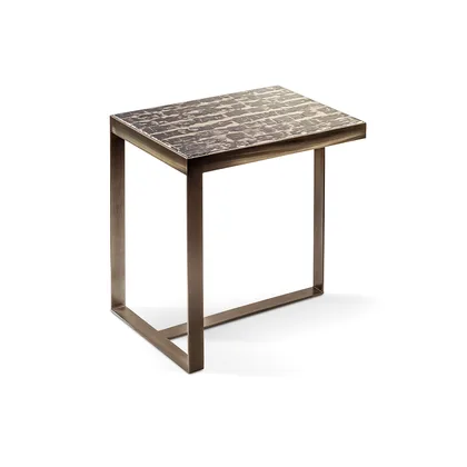 Masuta Venezia dreptunghiulara Cantori, de cafea pe trei tije din fier cu profil plat, 50 cm latime