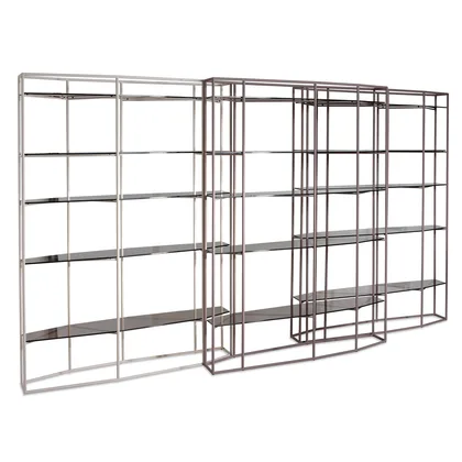 Biblioteca Diadema Cantori, autoportanta asimetrica cu structura integrata din fier si polite de 3 mm, latime 151 cm