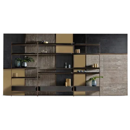 Sistem Modular Macao Cantori, compozitie de perete pe structura metalica cu profil patrat, de la 230 la 536,5 cm latime