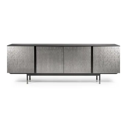 Comoda Melody Rain sideboard Cantori, din lemn, cu usi imbracate in tabla de argint gravata cu laser, 216 cm latime