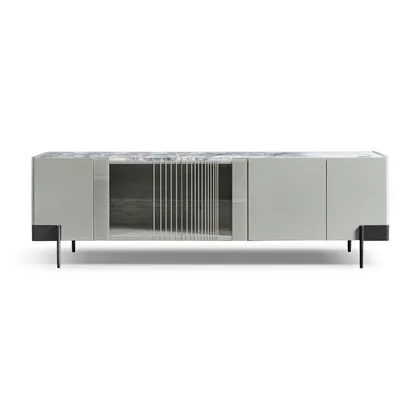 Comoda Valley sideboard Cantori, cu usi laccate si sticla serigrafiata, latime 240 cm