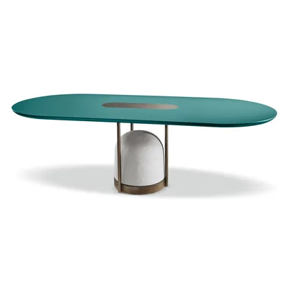 Masa Arcano Cantori, de dining pe o baza din rasina inconjurata de tuburi metalice, latime de la 160 la 240 cm