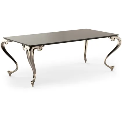 Masa George Cantori, de dining clasica cu blat din marmura sau sticla bronzata pe picioare din aluminiu turnat, 212 cm latime