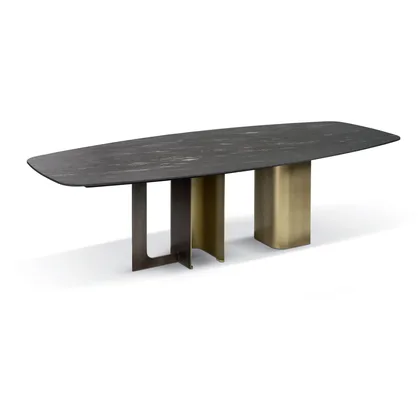 Masa Mirage 2 Cantori, de dining profilata pe baza din placa de otel curbata, 260 sau 300 cm latime