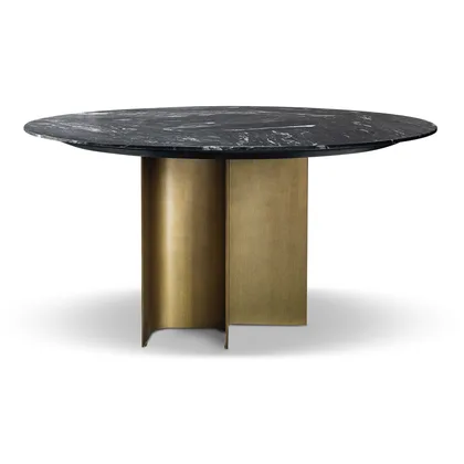 Masa Mirage rotunda Cantori, de dining pe baza din placa de otel curbata, latime de la 140 la 180 cm