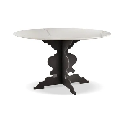 Masa Romeo Cantori, de dining rotunda pe o baza sinuoasa din placa metalica profilata cu laser, latime 120 cm