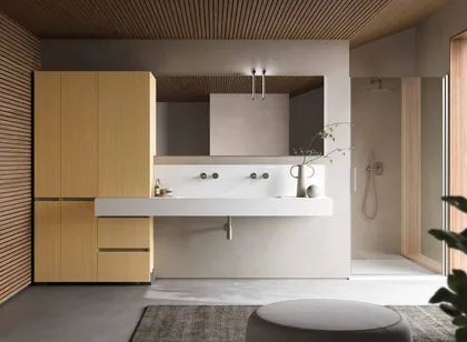 Mobilier baie Segno stejar deschis Cerasa, din colectia Sistema Segno, mobila italiana de baie