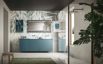 Mobilier baie Segno Danubio cu blat HPL Pietra Grafite Cerasa, din colectia Sistema Segno, mobila italiana de baie
