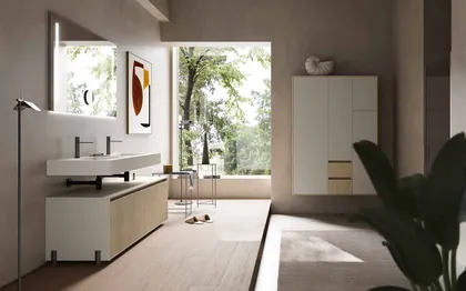 Mobilier baie Segno Dune si Pergamena Cerasa, mobila italiana de design pentru baie, colectia Sistema Segno